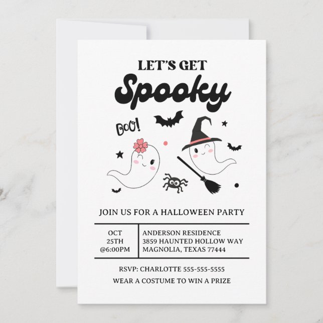 Invitación Fantasma Espeluznante Boo Lindo Halloween Niña Ros (Anverso)