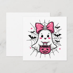 Invitación Fantasma Espeluznante con Lazo Rosa Conciencia del