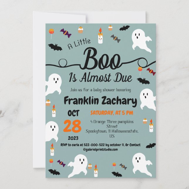 Invitación Fantasma espeluznante simple y elegante, Baby Show (Anverso)