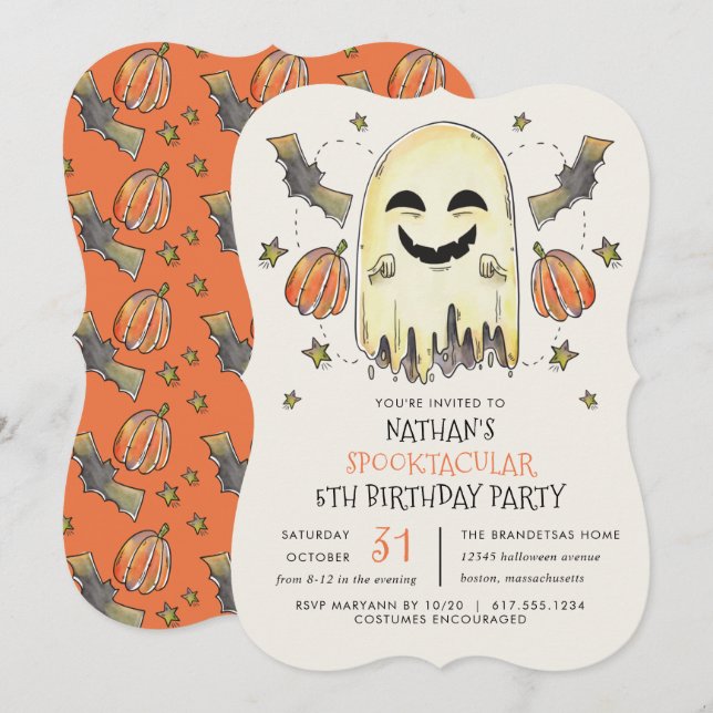 Invitación Fantasma Fantasma Halloween (Anverso / Reverso)