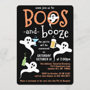 Invitación Fantasma fantasmal de Boos y Booze Halloween