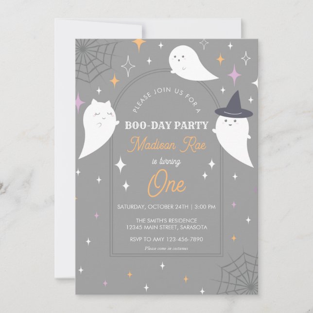 Invitación Fantasma Fiesta de Halloween Marco de arco Cumplea (Anverso)