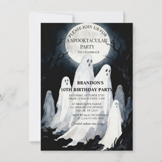 Invitación Fantasma Fiesta traviesa Halloween Ghost 10 cumple (Anverso)