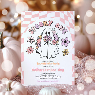 Invitación Fantasma floral de Halloween Primer cumpleaños