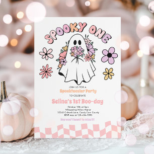 Invitación Fantasma floral de Halloween Primer cumpleaños
