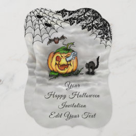 Invitación Fantasma, Gato, Bat y Calabaza, ¡Feliz Halloween!