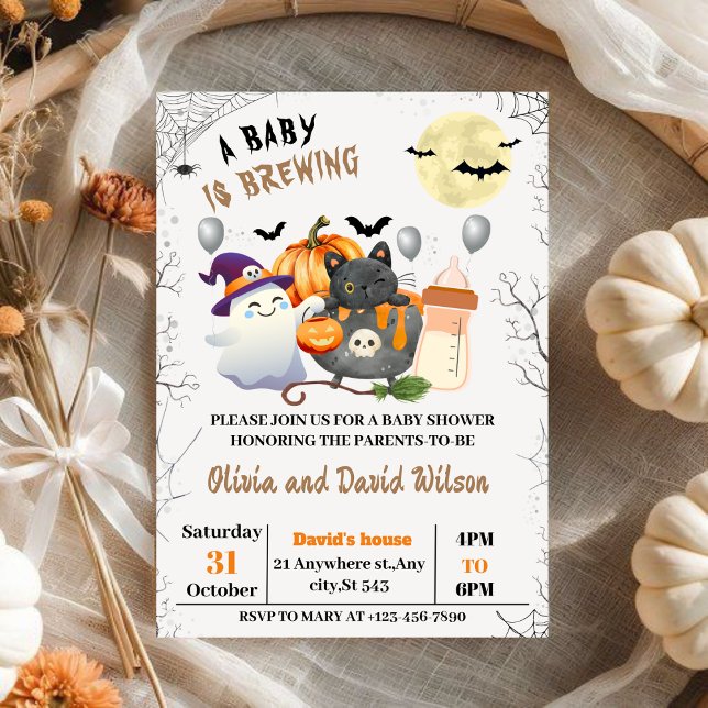 Invitación Fantasma, gato negro, calabaza: Baby Shower de Hal (Subido por el creador)
