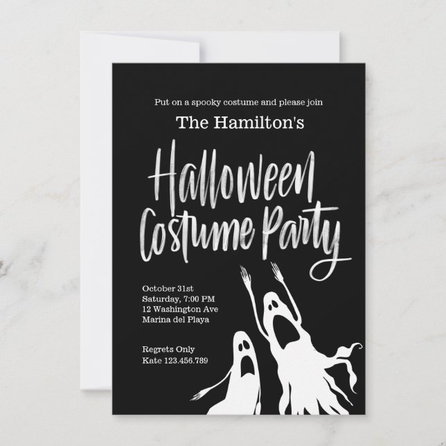 Invitación Fantasma Ghouls Black White Halloween Costume Fies (Anverso)
