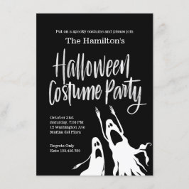 Invitación Fantasma Ghouls Black White Halloween Costume Fies