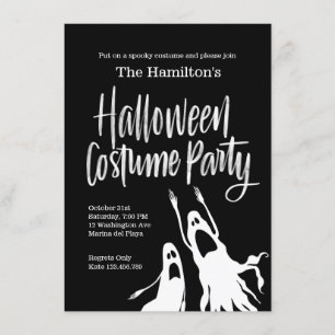 Invitación Fantasma Ghouls Black White Halloween Costume Fies