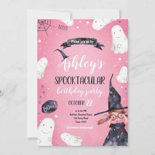 Invitación Fantasma Gorra de Brujas en Halloween (Anverso)