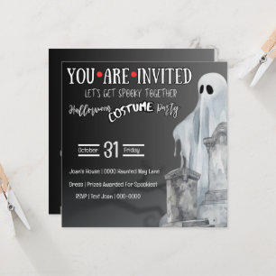 Invitación Fantasma gris en cementerio y lápidas