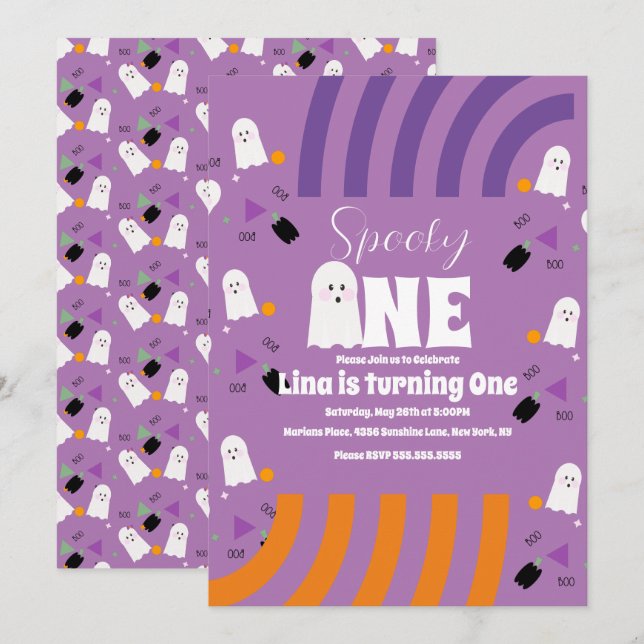Invitación Fantasma Groovy Espeluznante Cumpleaños de Hallowe (Anverso / Reverso)