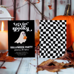 Invitación Fantasma Groovy Negro Vamos a Asustar Halloween