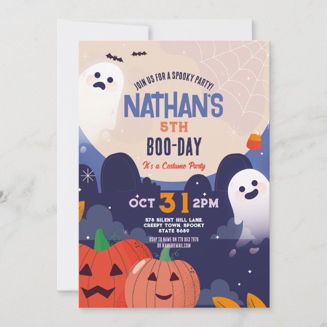 Invitación Fantasma Halloween Fantasma Niños de cumpleaños Az (Anverso)