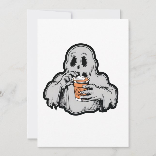 Invitación Fantasma Halloween Fantasma Sippin Calabaza latent (Anverso)