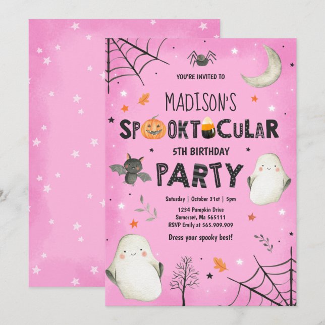 Invitación Fantasma Halloween Fiesta de cumpleaños Fiesta Spo (Anverso / Reverso)