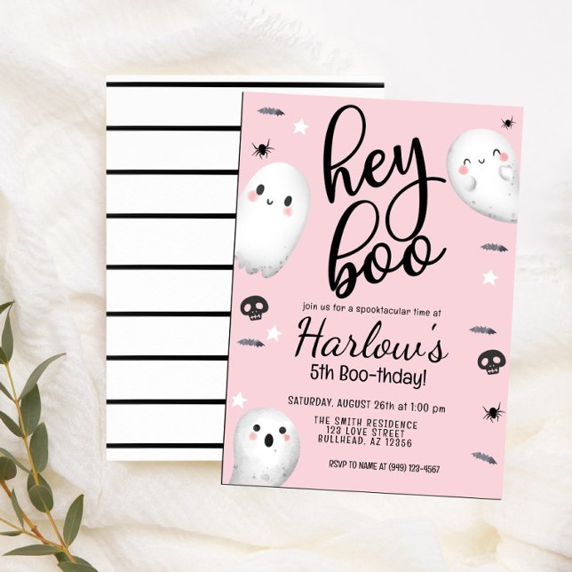 Invitación Fantasma Hey Boo Pastel Halloween Rosado Cumpleaño (Subido por el creador)
