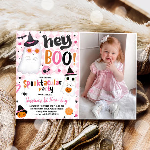 Invitación Fantasma íntica de Halloween rosa Primer cumpleaño
