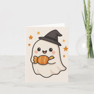 Invitación Fantasma Kawaii con dulce de Halloween