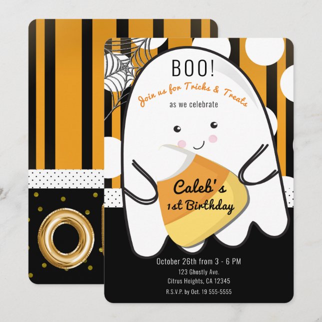 Invitación Fantasma Lindo Boo Fiesta de Cumpleaños de Hallowe (Anverso / Reverso)