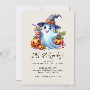 Invitación Fantasma lindo con bebidas espeluznantes, Hallowee