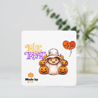 Invitación Fantasma lindo con calabazas truco o traten Hallow