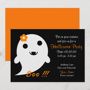 Invitación Fantasma lindo con la flor y la palabra "abucheo "