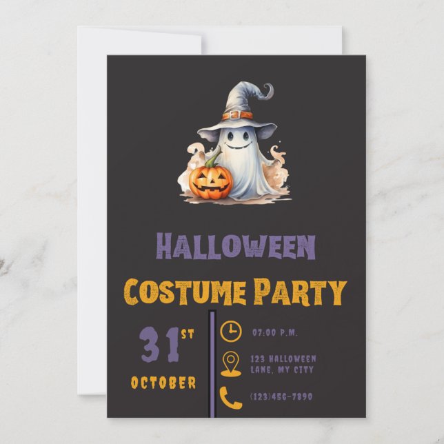 Invitación Fantasma lindo con la linterna de Jack-O'Halloween (Anverso)