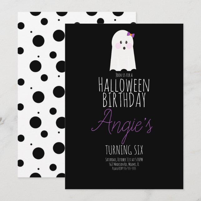 Invitación Fantasma Lindo Fiesta de Cumpleaños de Halloween   (Anverso / Reverso)