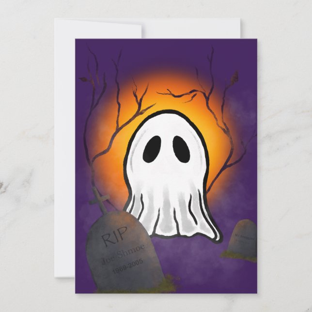 Invitación Fantasma lunar Naranja de cielo morado en cementer (Anverso)