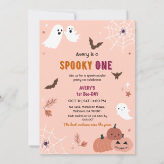 Invitación Fantasma melocotón de Halloween de cumpleaños espe