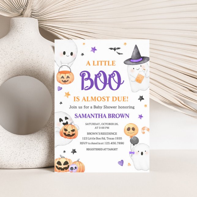 Invitación Fantasma morada Halloween Pequeño Boo Baby Shower (A Little Boo Baby Shower Invitation
)