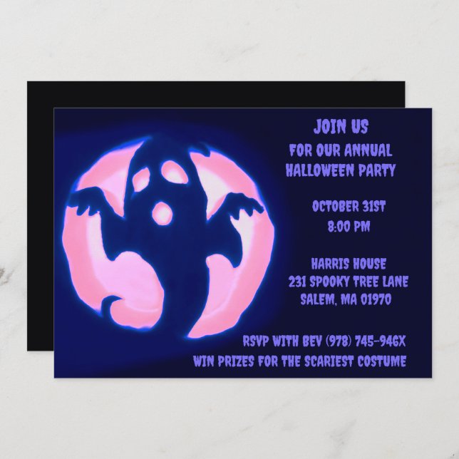 Invitación Fantasma morado negro Fantasma Fiesta fantasma de  (Anverso / Reverso)
