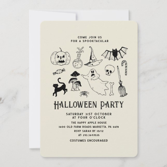 Invitación Fantasma negro gatito de fiesta de Halloween (Anverso)