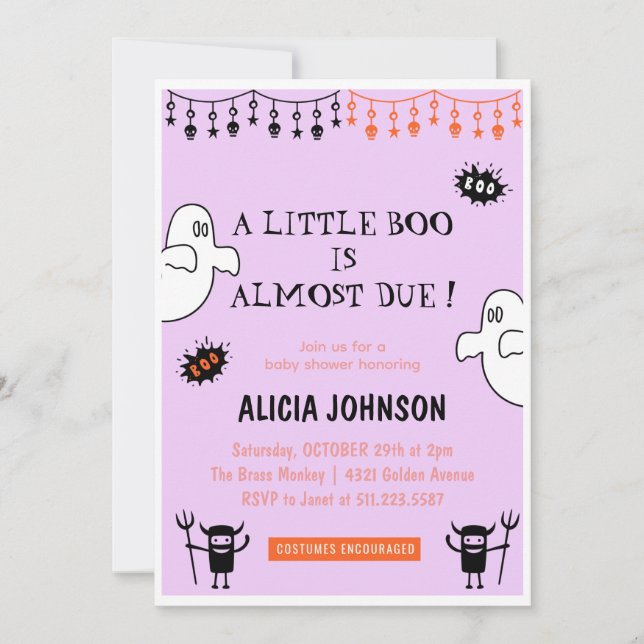 Invitación Fantasma Pequeña ducha de bebé de Halloween (Anverso)