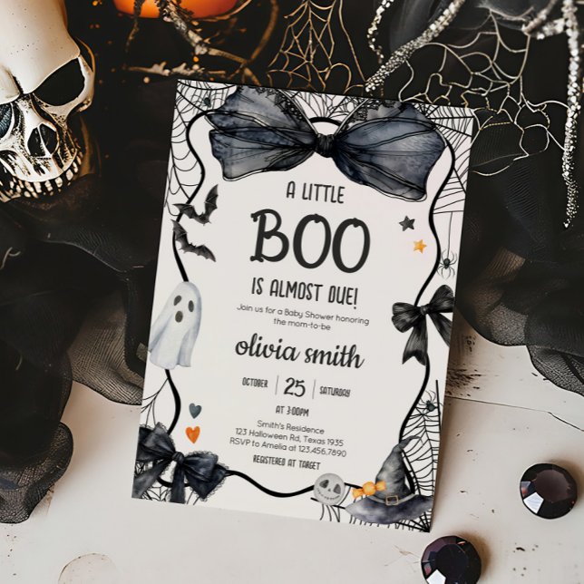 Invitación Fantasma Pequeño Boo Baby Shower (Spooky Little Boo Coquette Baby Shower Invitation)