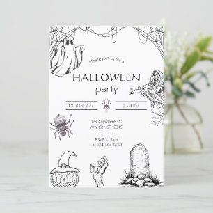 Invitación Fantasma Personalizado, Esqueleto y Calabaza