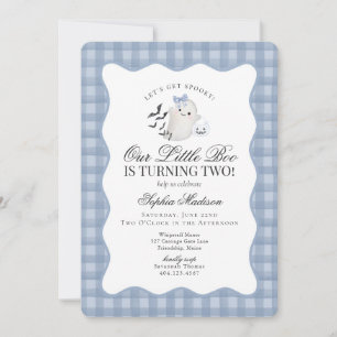 Invitación Fantasma Preppy de Gingham Azul Cumpleaños Little