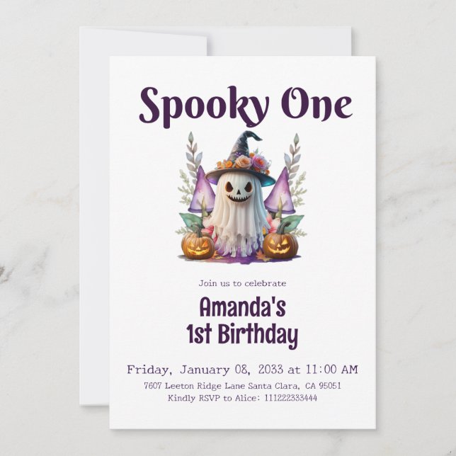 Invitación Fantasma Primera fiesta de cumpleaños de un fantas (Anverso)