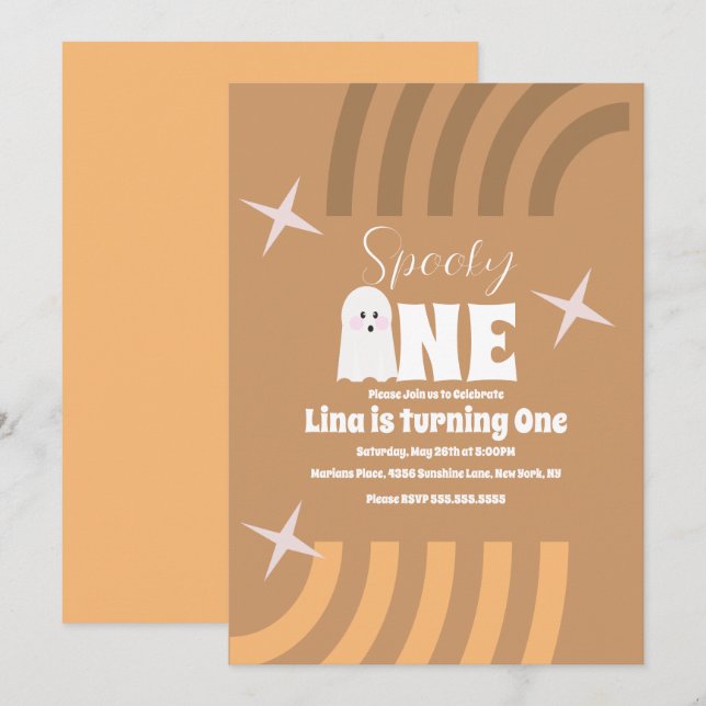 Invitación Fantasma Retro Divertido Cumpleaños de Halloween M (Anverso / Reverso)