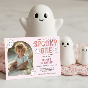 Invitación Fantasma Rosa Cumpleaños Espeluznante Foto Pastel