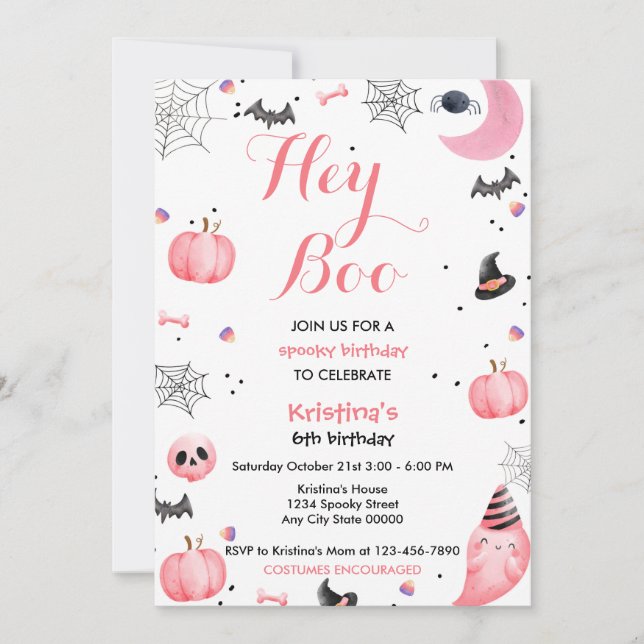 Invitación Fantasma rosa de Halloween Fantasma Cutáneo (Anverso)