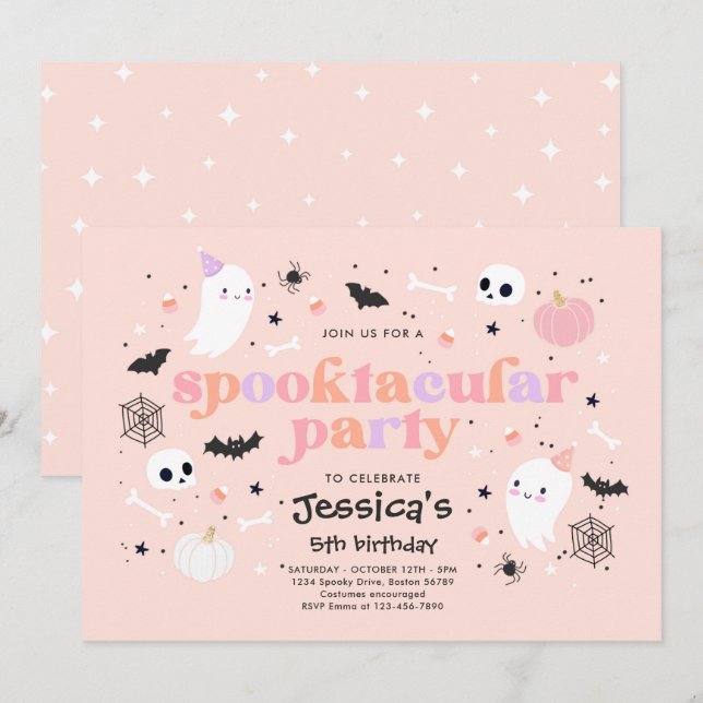 Invitación Fantasma rosa de Halloween Fantasma Cutáneo (Anverso / Reverso)