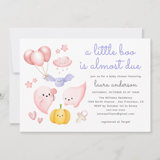 Invitación Fantasma Rosa De Halloween Un Pequeño Boo Baby Sho (Anverso)
