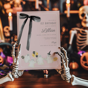 Invitación Fantasma rosa de Halloween y cumpleaños de Black B