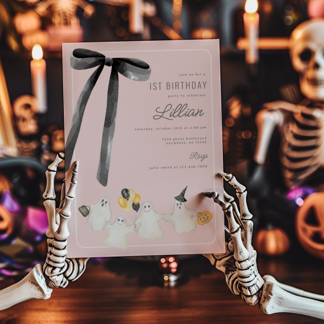 Invitación Fantasma rosa de Halloween y cumpleaños de Black B (Subido por el creador)