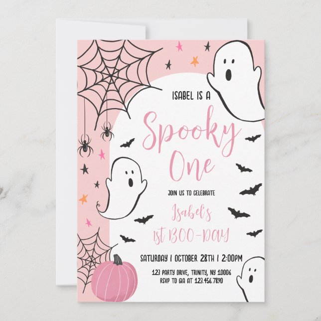 Invitación Fantasma Rosa Fantasma Un cumpleaños de Halloween (Anverso)