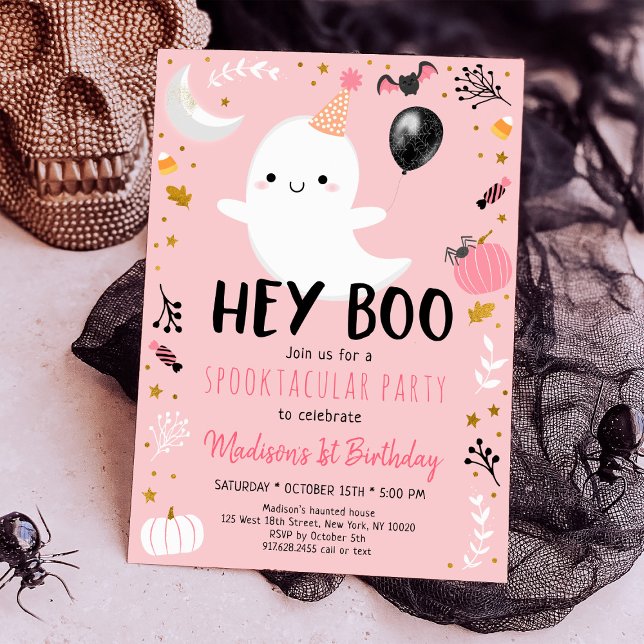 Invitación Fantasma Rosa Feliz Cumpleaños BOO (Subido por el creador)