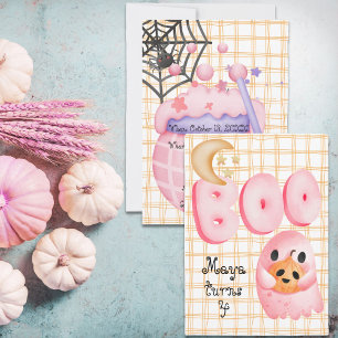 Invitación Fantasma rosa lindo boo halloween edad 4 cumpleaño